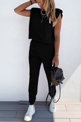 Ensemble deux pièces sans manches à col rond et fente unie